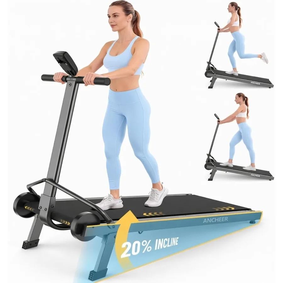 Foldable Manual Treadmill for Home Use, Wooden Frame, Natural Wood Color, 20 Incline Non-Electric Walking Pad with Quiet Belt a