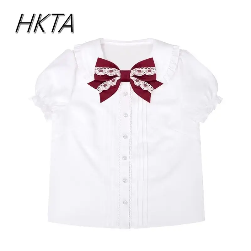 

Original Lolita Shirt Blouse Women Girls 2025 New Summer Top Sweet Cute Doll Collar Bow Bubble Short Sleeve Blouses White Shirts