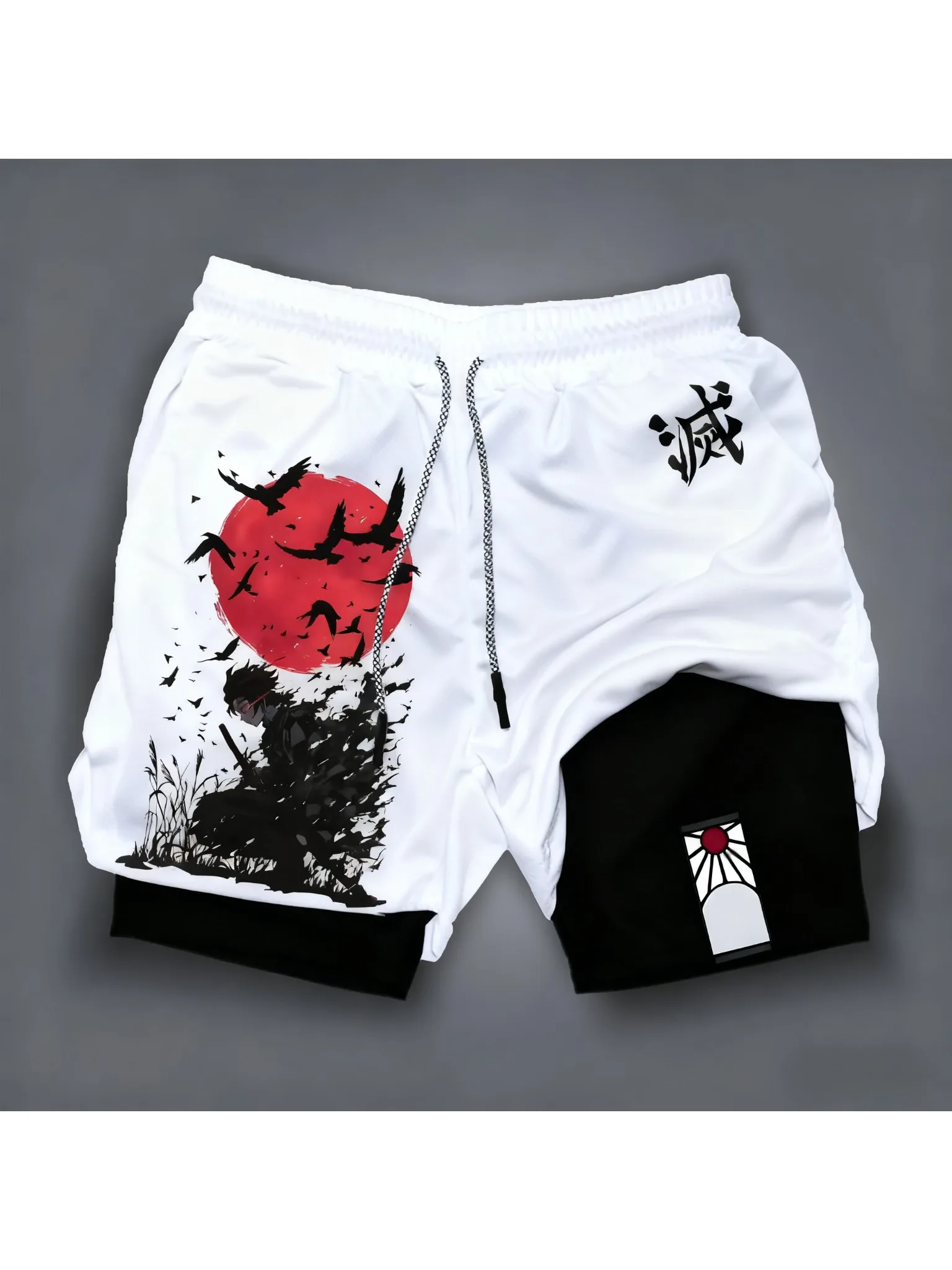 AliExpress Bandai Demon Slayer Anime Men's Double-layer Shorts 2026 Summer American Sports Cycling Loose, Breathable and Fashionable Shorts