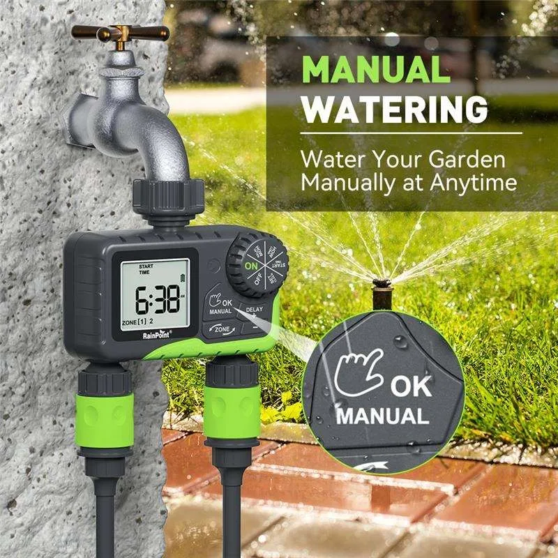 2025 جهاز تحكم ذكي في توقيت الري ثنائي القناة جهاز سقي أوتوماتيكي لحديقة الحديقة