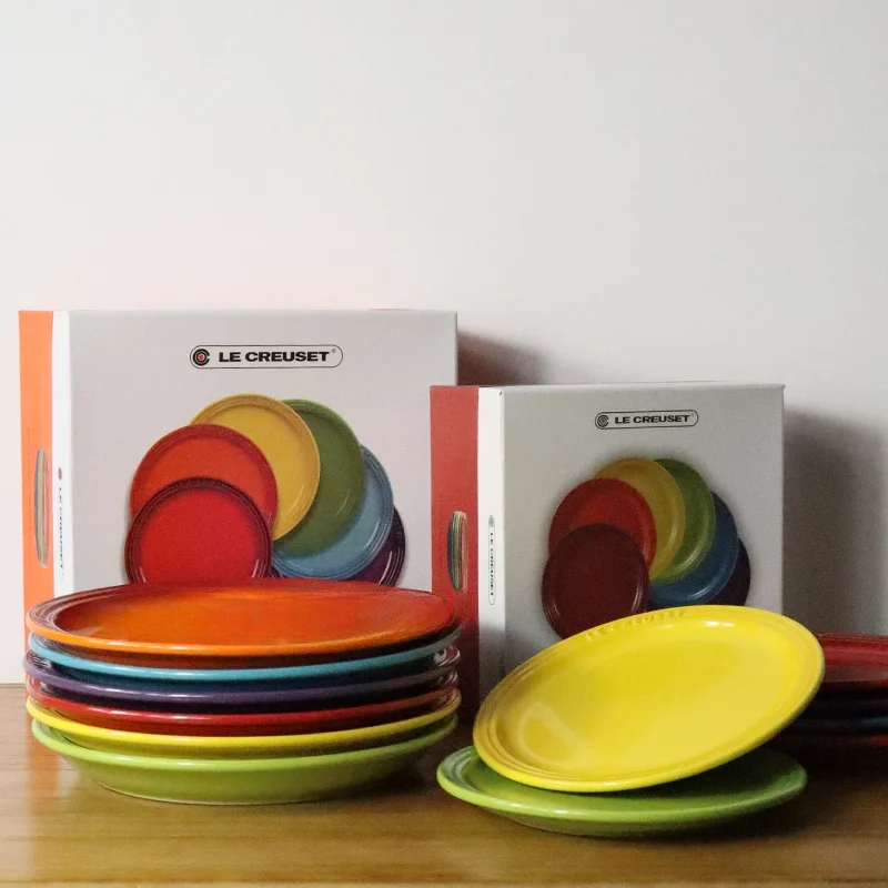 

Cool Color Le Creuset Cerc Rainbow Plate Set 8/23cm Home Dining Di Set French Sle round ape Enamel Crt for Adults