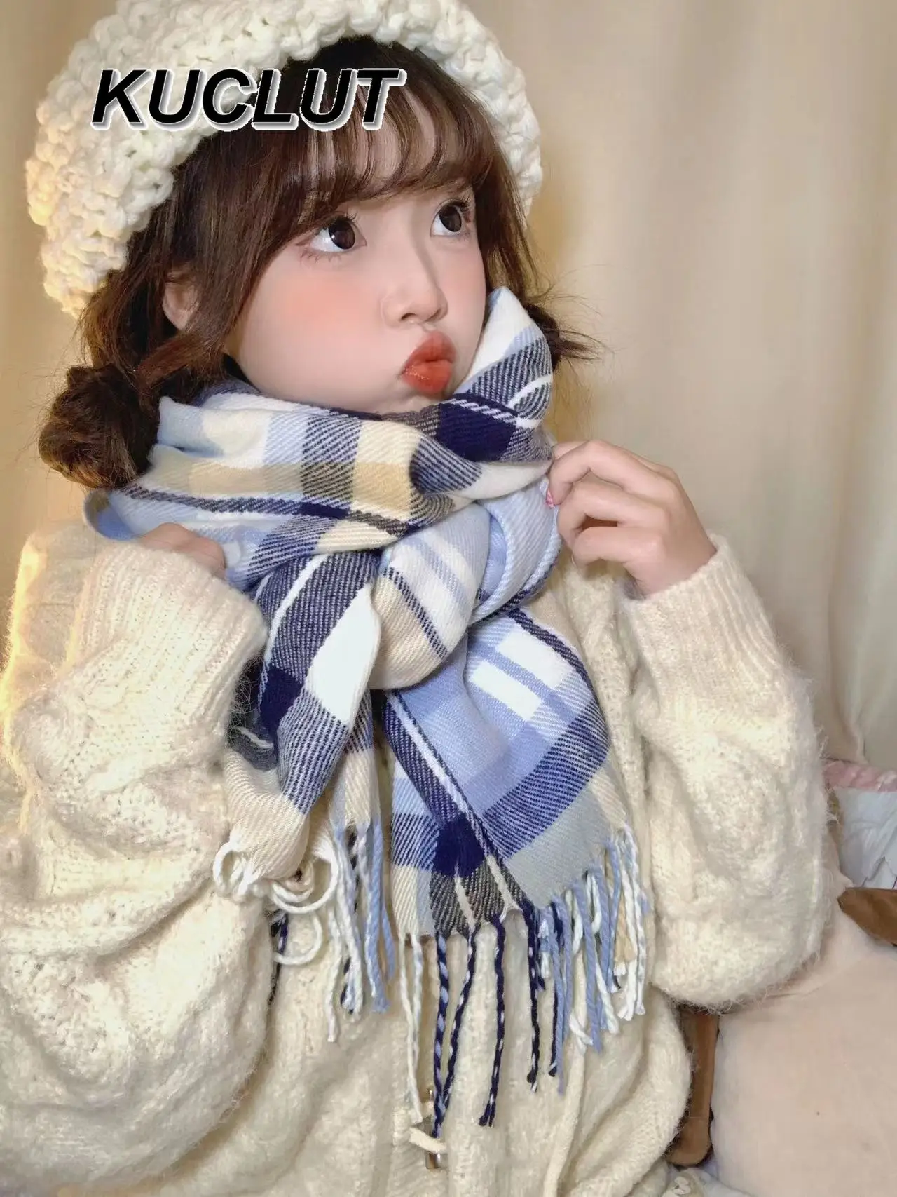 

Теплые шарфы в клетку из искусственного кашемира, студенческие JK, универсальный милый шарф в корейском японском стиле, зимняя шаль, утеплитель для шеи для пар