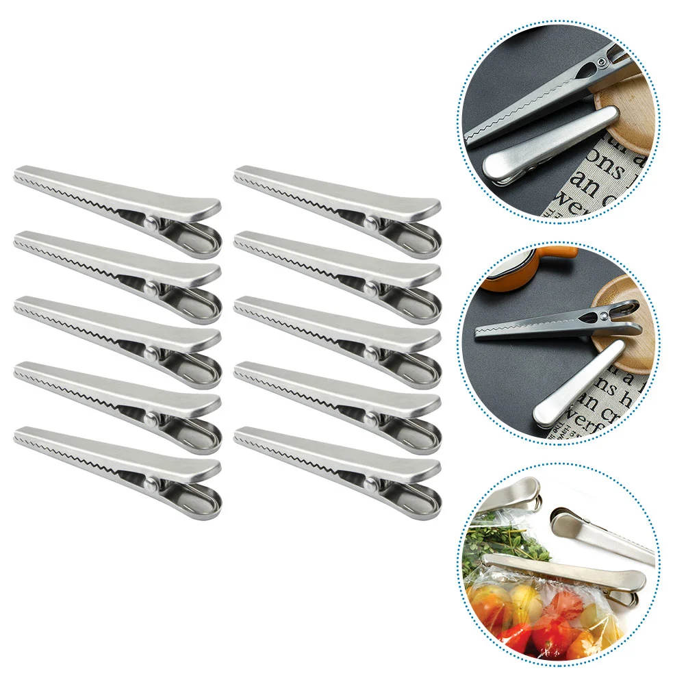 10 Pcs Stainless Steel Alligator Clip Bag Clips Spring Crisper Food Sealing Clamps Snack