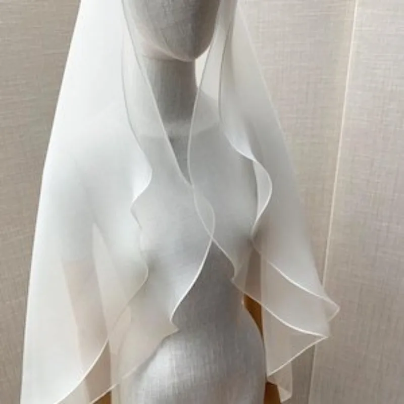 Bride Wedding Veil Two Layers Multi-layer Curled Edge Simple White Photo Veil Double Layer Fashionable image 2