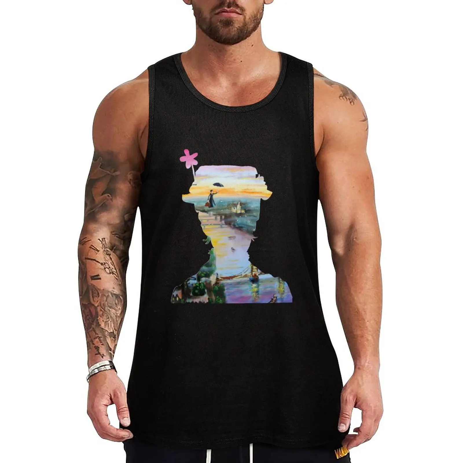 Mary Poppins flying above London Tank Top sports vest sleeveless Men's t-shirts