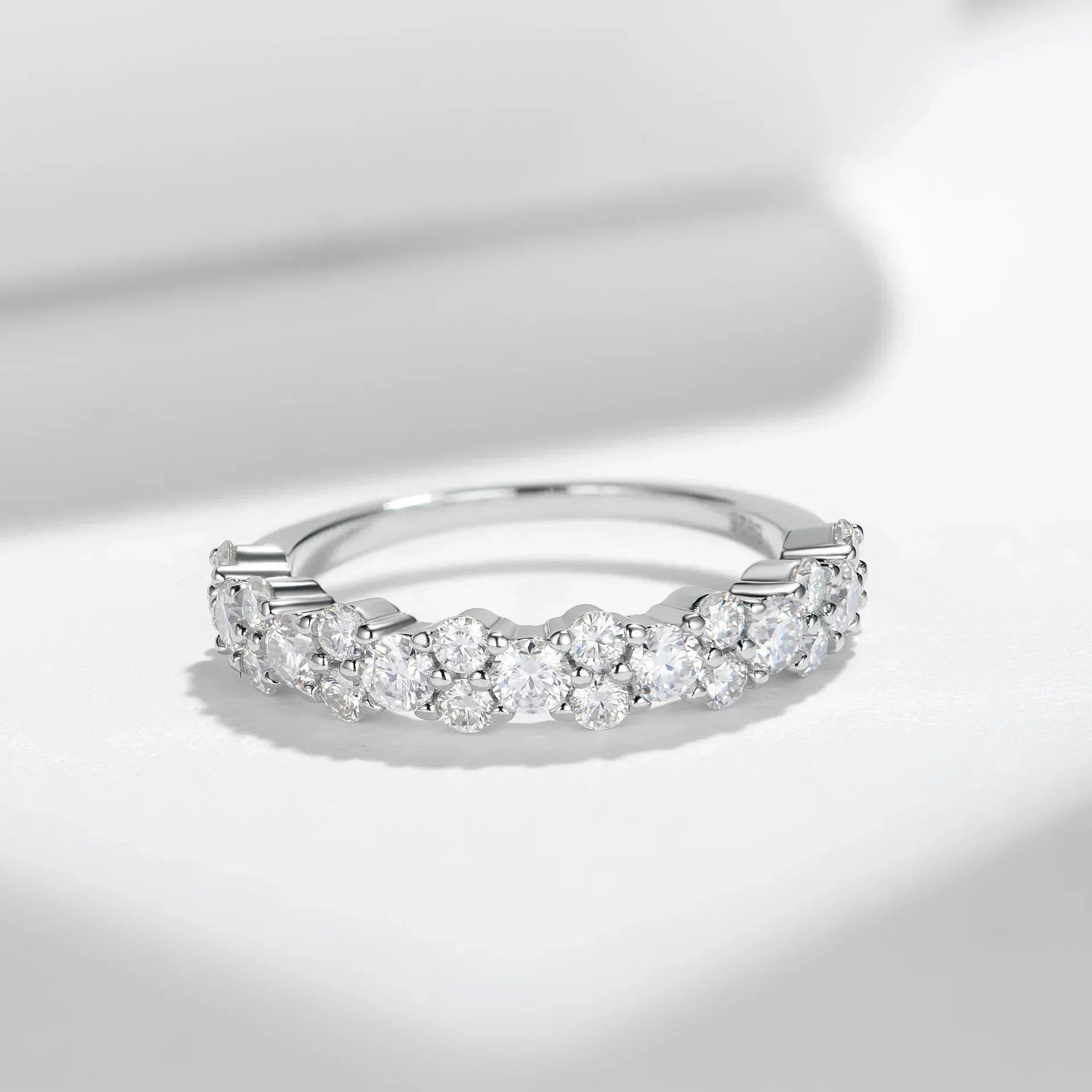 

LinkerLove Moissanite Ring Half Eternity Wedding Band Women Diamond Promise Ring S925 Sterling Silver Gold Plated Fine Jewelry