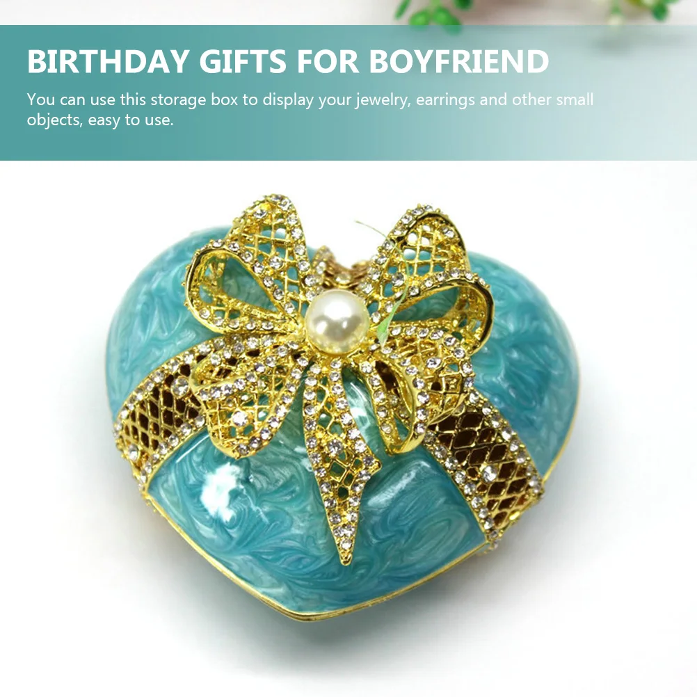 Heart Shaped Jewelry Box Sky Blue Zinc Alloy Hollow Desktop ganizer Earring Storage Case Necklace Holder Gifts