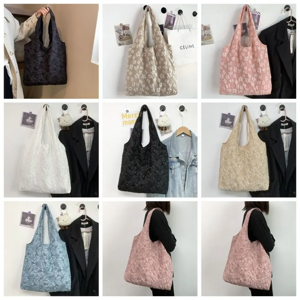 Flower Pattern Shoulder Bag Jacquard Fabric Tote Bag Texture Luxury Sense Women Handbag Simple Canvas Bag