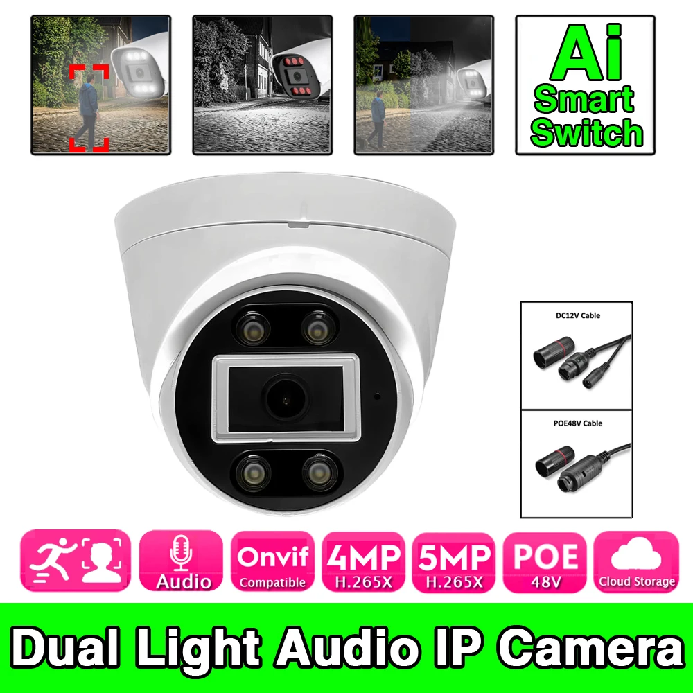 

AI Audio IP POE 5MP 4MP Camera with Mic Infrared Full Color Dual Light RTSP Xmeye Indoor Dome Semi-ball Ideal for Home Security