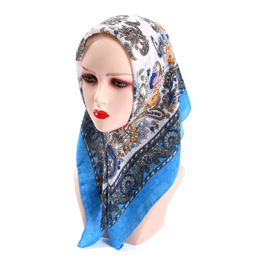 70*70cm Women Russian Floral Scarf Ethnic Cashew Printed Square Head Scarves Lady Headband Hijab Shawl Babushka Bandana Scarf