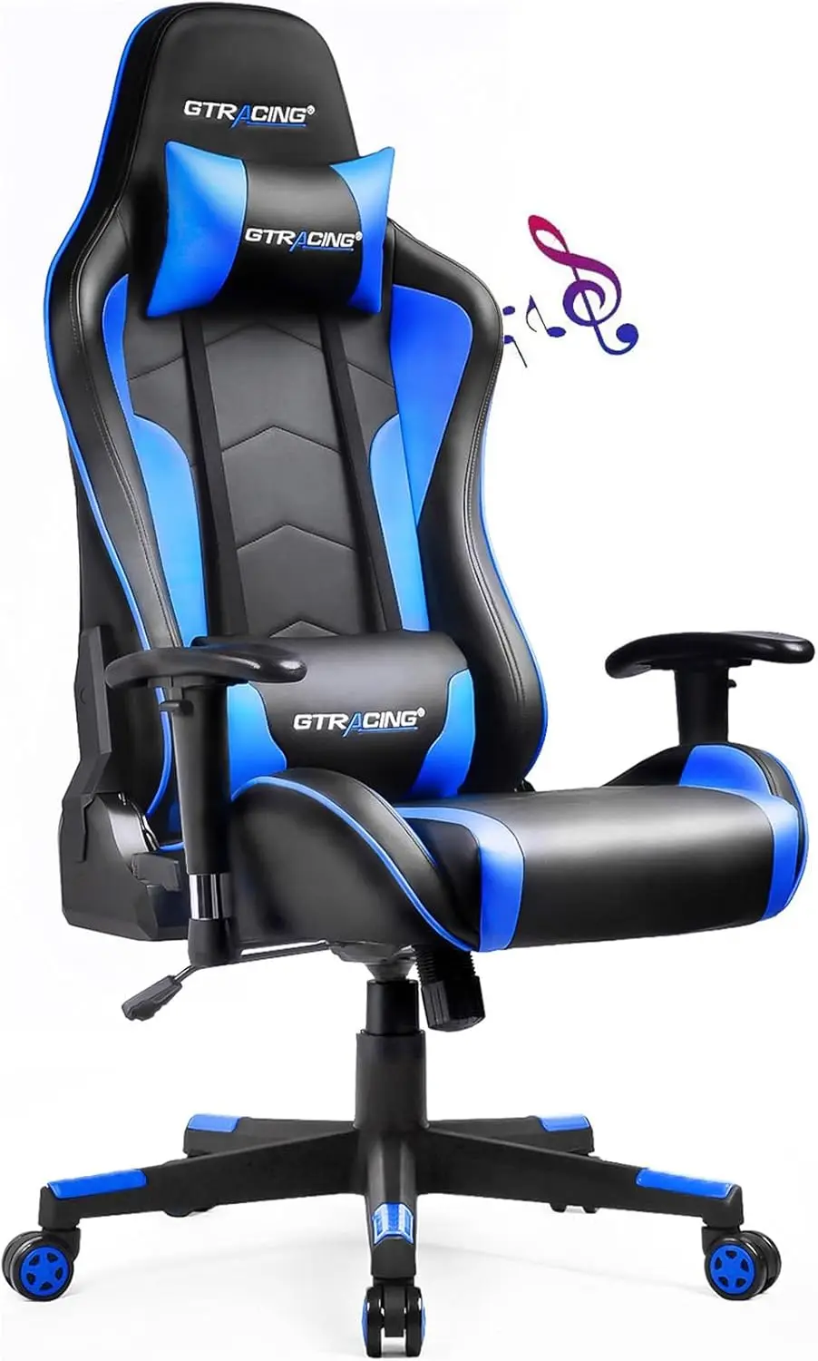 Gaming Chair with Speakers Bluetooth Music Video Game Chair Audio Ergonomic Design Heavy Duty Office Computer Desk Chair（Blue）