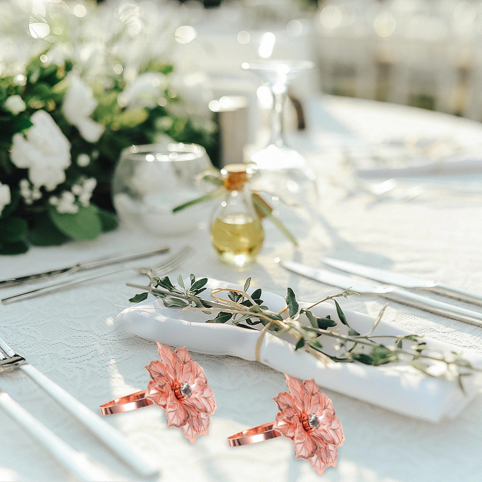 

6Pcs Alloy Flower Napkin Buckles Elegant Napkin Rings for Wedding Banquet Family Party Dining Table Decor