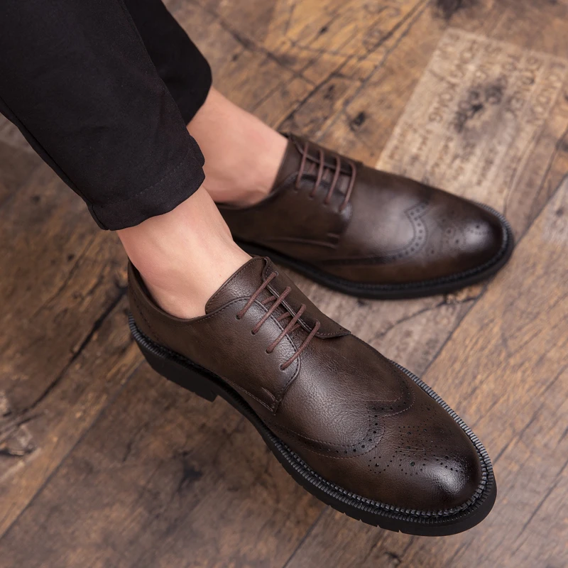 

Высококачественные кожаные туфли-оксфорды, мужские классические деловые повседневные деловые броги, кожаные туфли, мужские свадебные модельные туфли