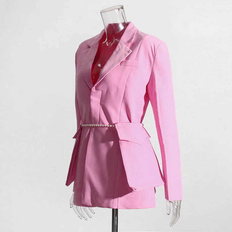 HKSH 秋の新女性シックなブレザーニッチデザインパールチェーン大きなポケットスリムフィットエレガントなファッションハイストリートスタイリッシュなコート HK8951