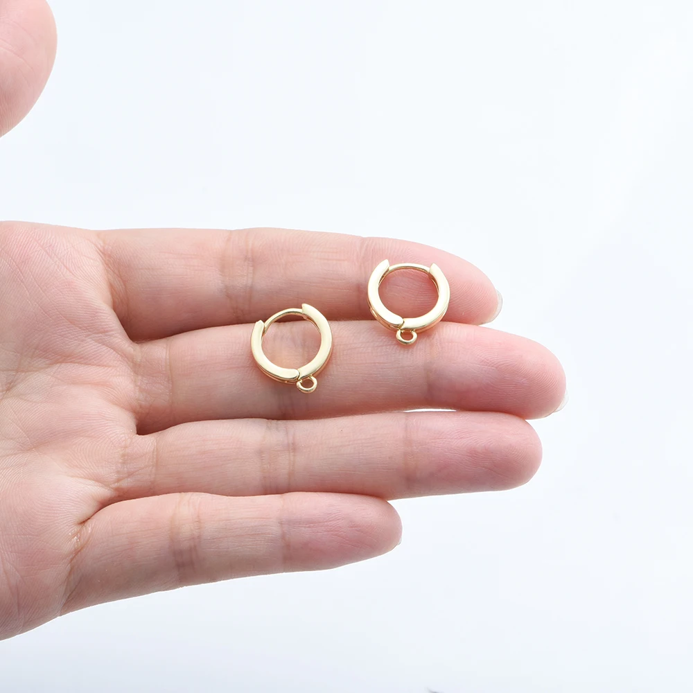 1 paio di ganci per orecchini rotondi da 16 mm, accessori per la creazione di gioielli, placcati in oro rodio/18 carati, orecchini da donna fai da