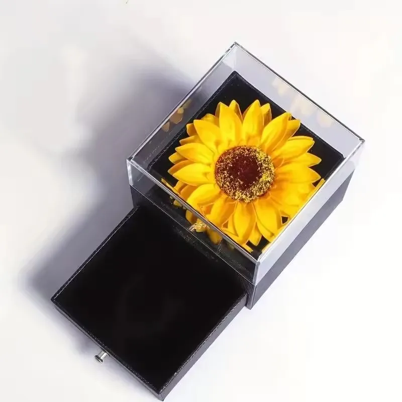 Valentine's Day Gift Wedding Confession Proposal Pearl Box Gift for Girlfriend Mother's Day Eternal Sunflower Artificial Flowers