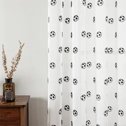 Cartoon Football Embroidered Tulle Curtain For Childrens Room White Transparent Sheer Voile Panel For Living Room Bedroom Custom