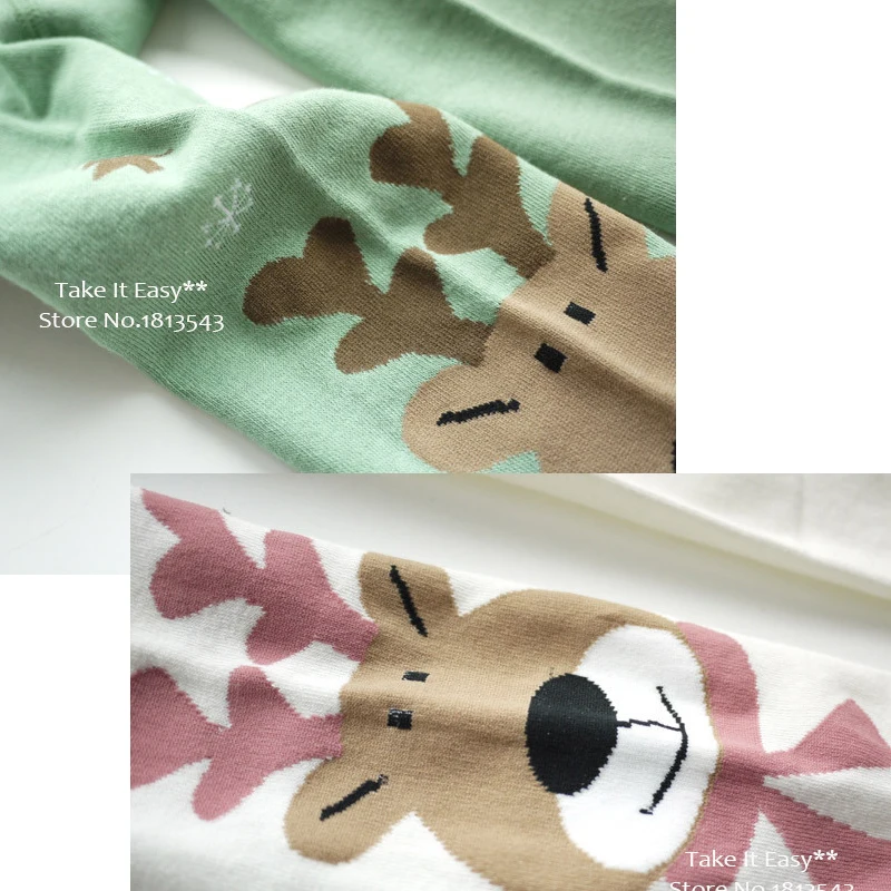 Spring Fall Style Children Girls Combed Cotton Cartoon Deer Head Pattern Warm Tights 2-10 Years