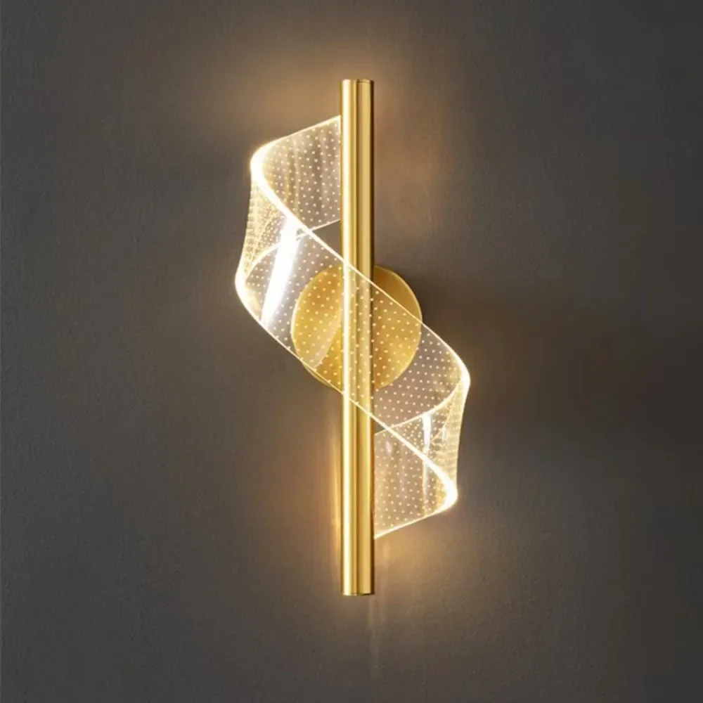 ‌Modern LED Wall Lamp S Shape Acrylic Gold Bedroom Living Room Balcony Hallway Dressing Table Lighting Fixture Indoor Decor