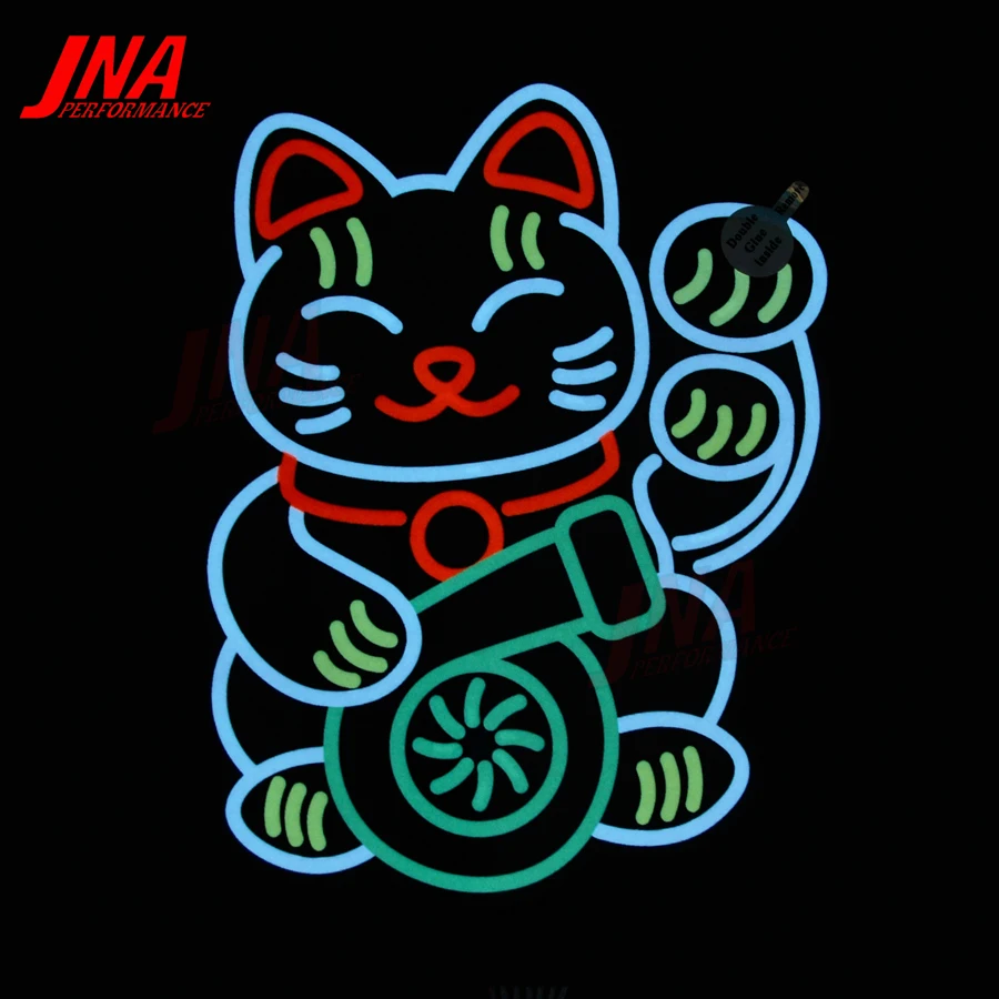 Turbo Fortune Cat LED Car Sticker JDM Welcoming Lucky Cat Electric Marker Lamp Cute Maneki-Neko Flashing Windshield Glow Panel