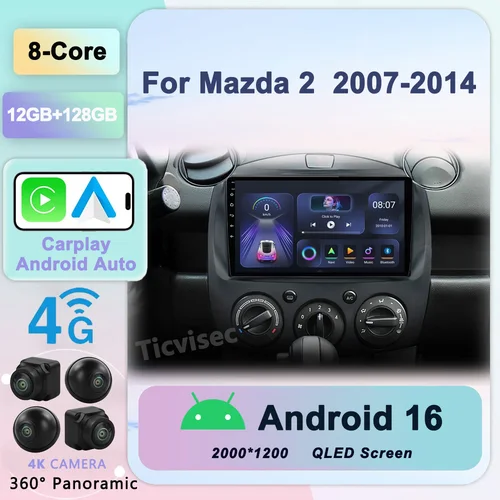 Reproductor de vídeo Multimedia de Radio de coche Android 16 de 2 Din para MAZDA 2 Mazda2 2007-2014 navegación GPS 4G + WIFI unidad principal Carplay