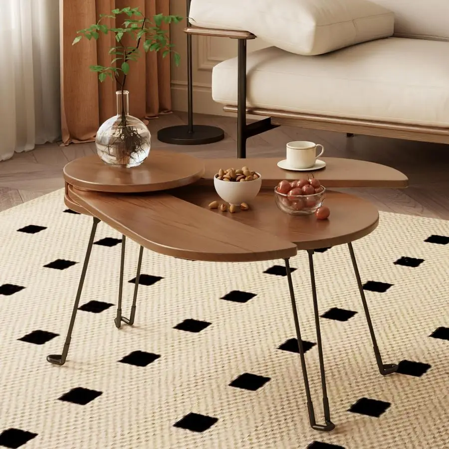 Wood Small Coffee Table, Beetle Design, Full Assembly, Folding Coffee Table for Small Spaces, Portable Floor Table Furniture for