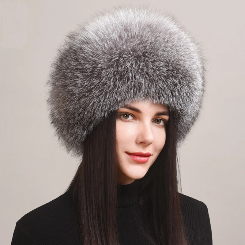 Fashion New Style Luxury Winter Russian Natural Real Fox Fur Hat 2024 Women Warm Good Quality 100% Genuine Real Fox Fur Cap