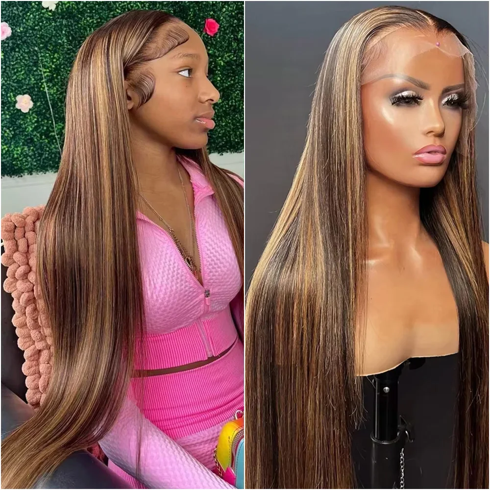 30 40 بوصة 4/27 تسليط الضوء على العظام مستقيم الدانتيل شعر مستعار أمامي شعر الإنسان العسل شقراء 13x6 شفافة Hd الدانتيل الباروكات الأمامية البرازيلي #1