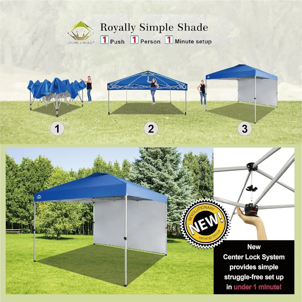 Canopy Tent, 10 x 10 Foot Portable Pop Up Outdoor Shelter with 1 Sidewall, Easy 1 Push Center Lock, UV Protection,and Carry Bag