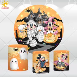 Boo Spooky Halloween Party Round Backdrop Cover Castle Pumpkin Mickey Minnie Mouse Halloween Cylinder Cover Circle Background