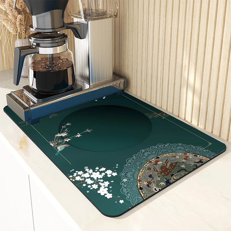 

New Chinese Style Kitchen Absorbent Dish Drying Mat Diatom Mud Drain Pad Sink Mat Cup Rug Tableware Coffee Draining Pad Placemat