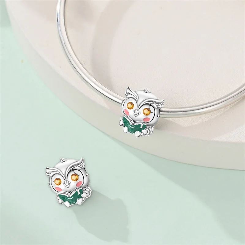 

Original 925 Sterling Silver Owl Little Scholar Charms Beads Dangle For Women Childrens Girls Fine DIY Birthday Jewelry Gifts