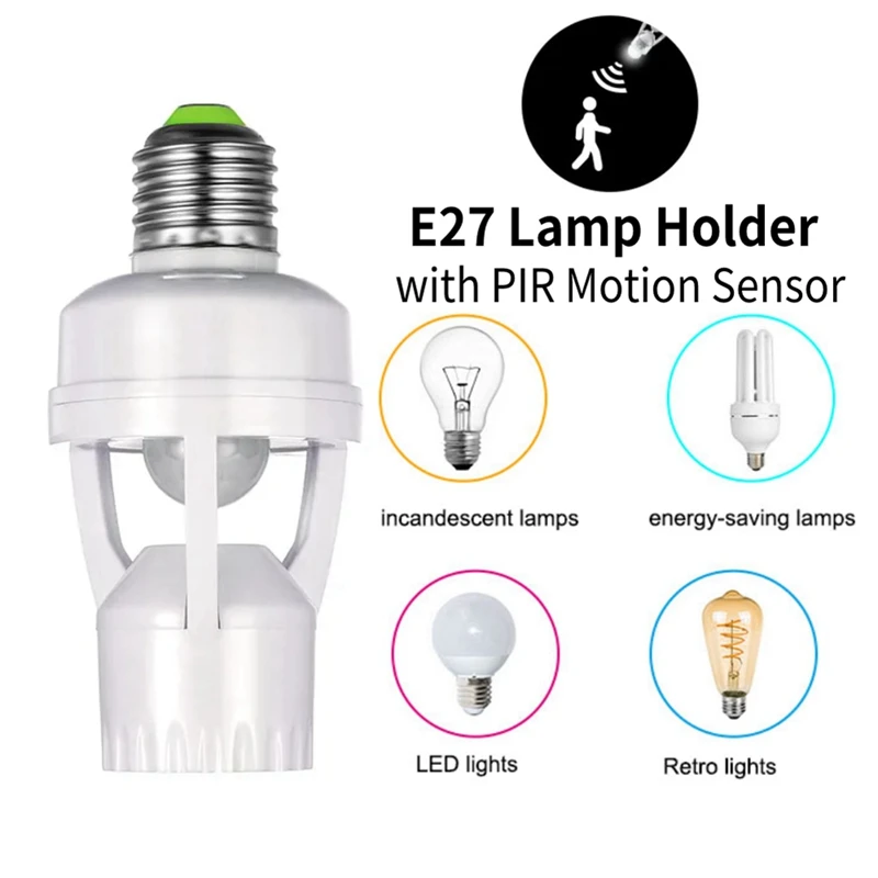 2 PCS E27 Lamp Holder Adapter LED Light Bulb Socket Converter With PIR Motion Sensor AC100-240V Human Presence