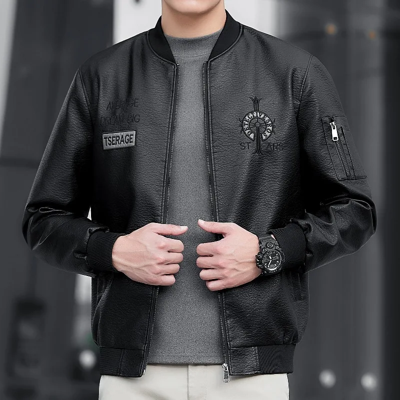 

Autumn and Winter New Men's Fashionable Handsome High-quality Imitation Leather Jacket Comfortable and Versatile Warm Top