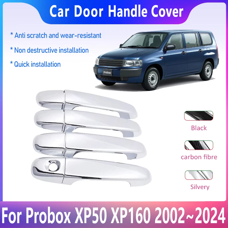 Chrome Door Handle Cover For Toyota Probox Succeed 2002~2024 XP50 XP160 Mazda Familia Van Exterior Handles Case Trim Accessories