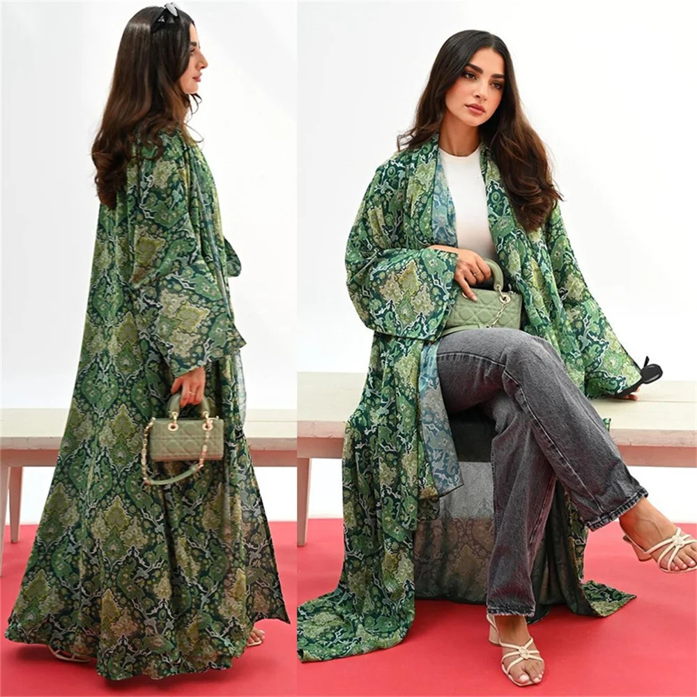 Kimono Abaya Dubai Muslim Ramadan Lebaran pakaian doa Khimar terbuka wanita dengan Hijab Kebaya Kaftan Islam jubah Arabe Femme Musulmane