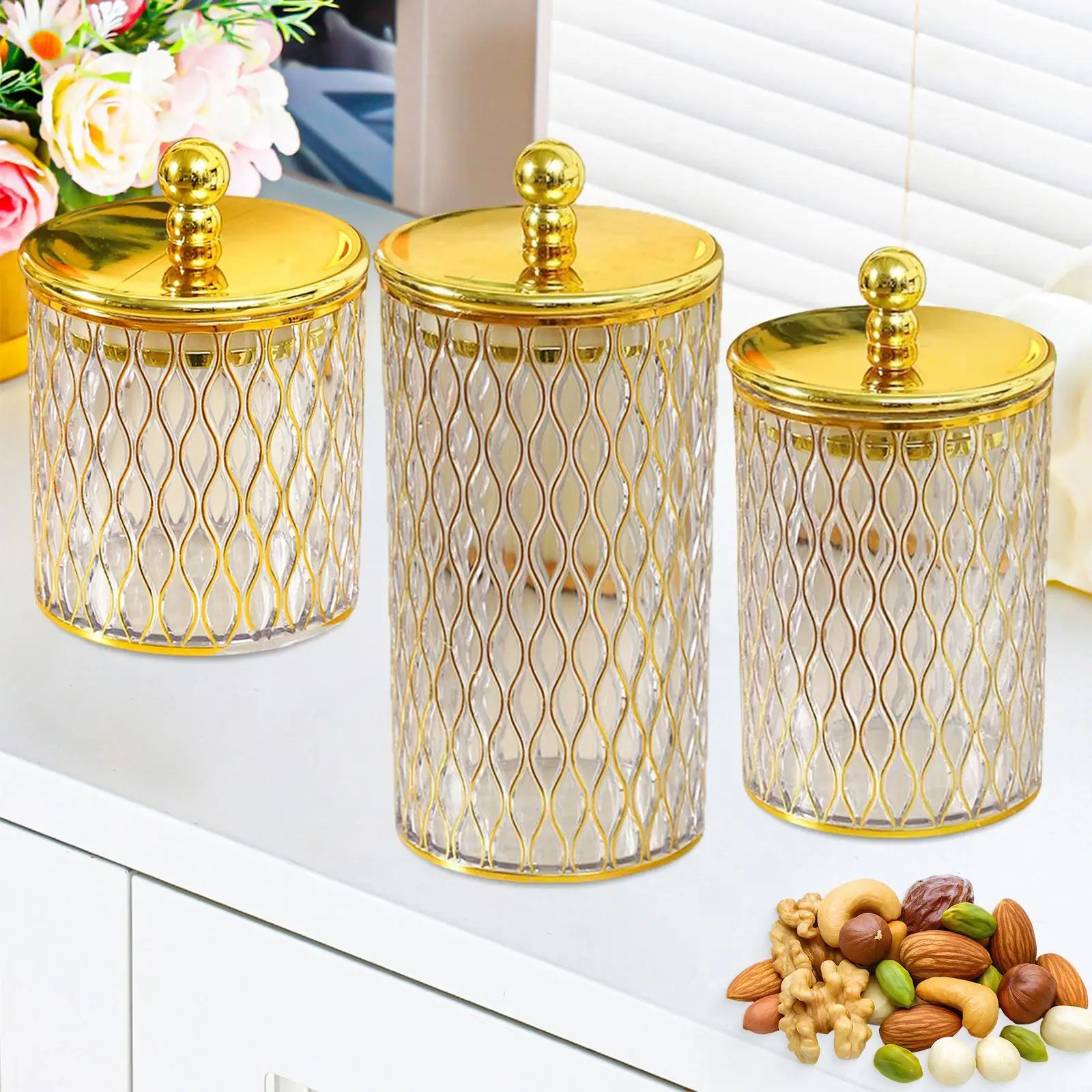 3x Food Storage Jar with Lid ,Versatile Practical Tea Canister ,Airtight Spice Jar for Pasta ,Cookies Candies Dry Fruits Kitchen