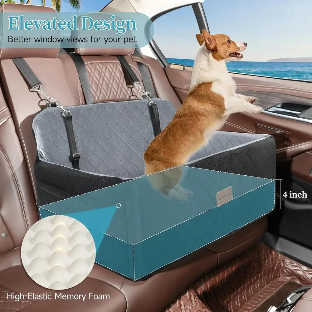 Adjustable Dog Car Seat for Medium to Large Dogs, Washable Cover, Fits Up to 55 lbs or 2 Small Dogs, with Safety Leashes