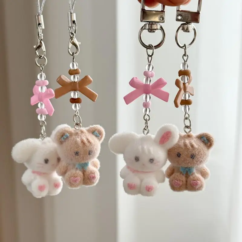 Flauschiger Cartoon-Schlüsselanhänger Niedlicher Tier-Anhänger Taschendekoration Schlüsselring Handykette Lanyard