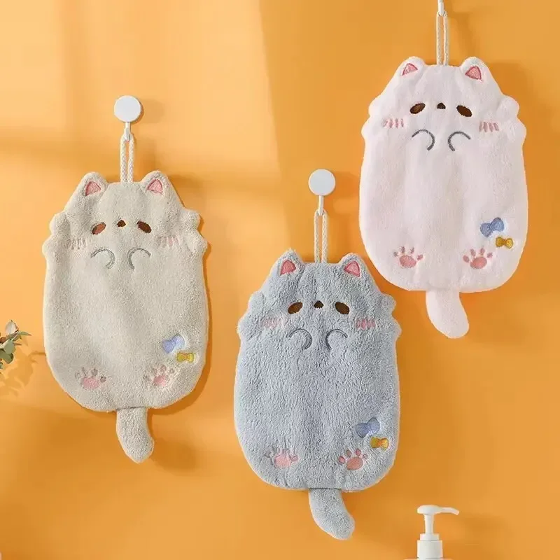 Cute Cartoon Tanuki Hanging Towel Coral Velvet Hair Does Not Lose Thick Cloth Kitchen Bathroom Absorbent Towels