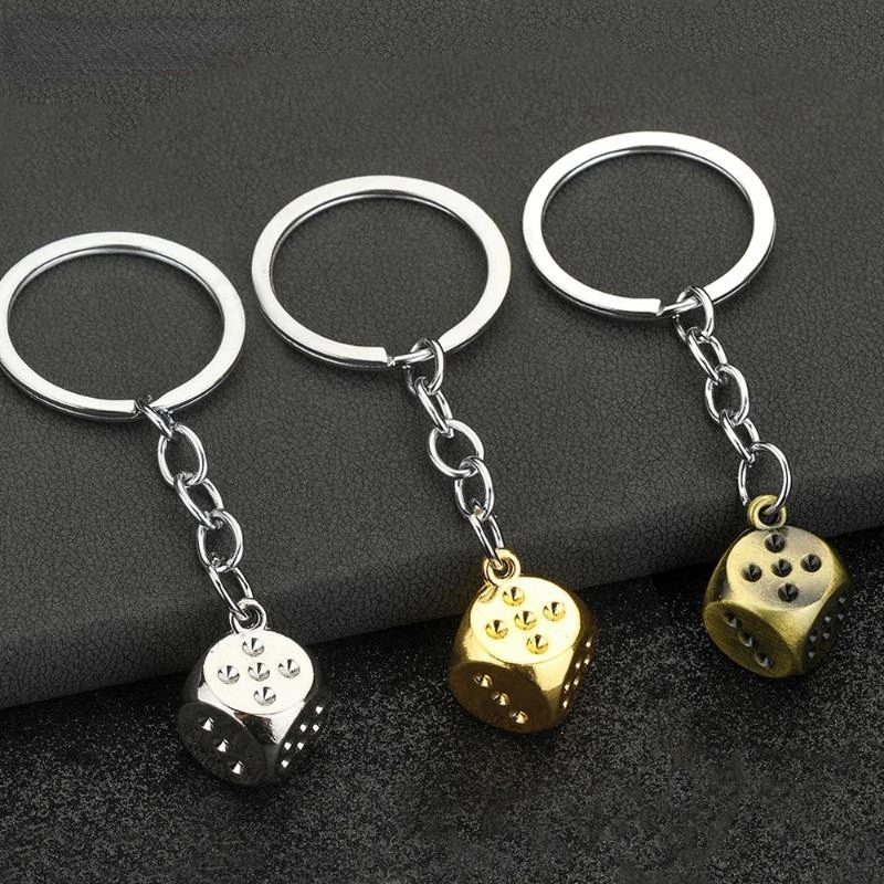 New Dice Key Chain Metal Personality Dice Model Alloy Keychain Gift Stainless Steel Good Luck Car Key Ring