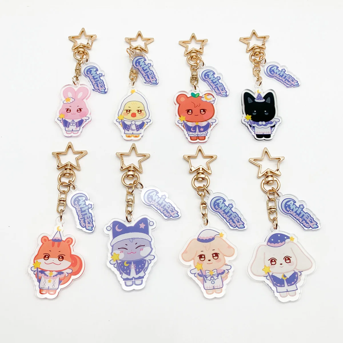 2Pcs KPOP ATEEZ Cartoon Keyring Pendant WooYoung JongHo YunHo SeongHwa YeoSang Acrylic Keychain Bag Accessories Fasn Collection