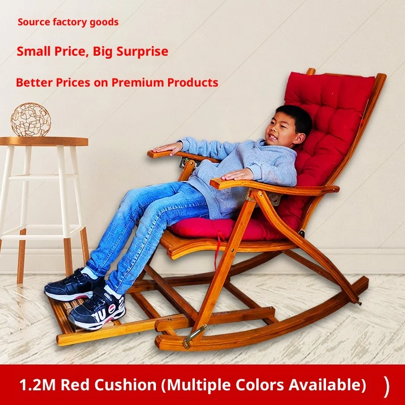 كرسي هزاز للترفيه للبالغين من الخيزران الحديث مع تصميم وسادة قابل للطي لشرفة المسنين يستخدم قيلولة وراحة النوم #5