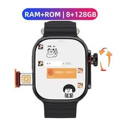 8GB+128GB 4G Smart Watch Android System With 2.2 inch Amoled Screen 800W Camera WiFi GPS 4g SIM card S9 Ultra Smartwatch For Men