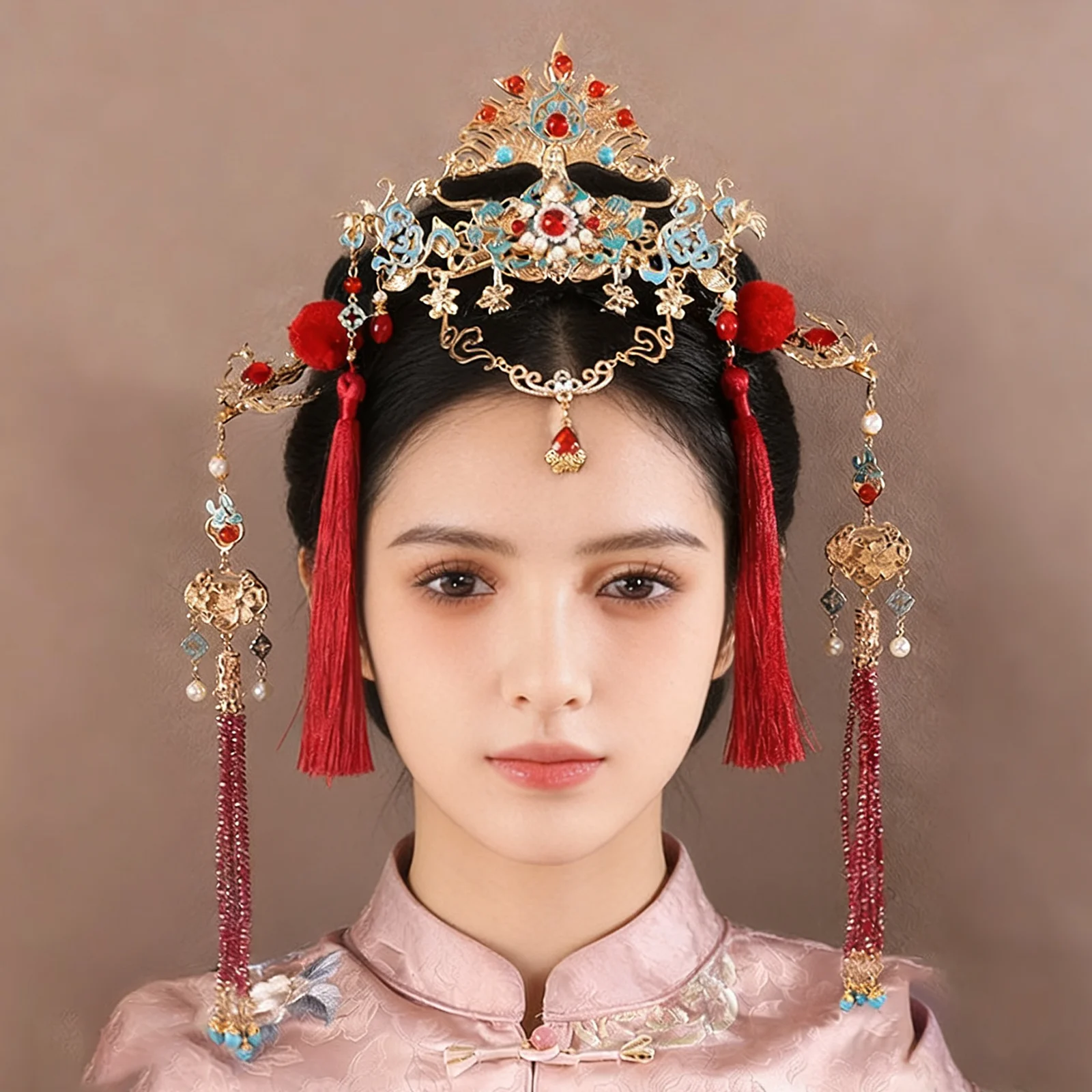 

Ancient Hanfu Hair Accessories Set Phoenix Crown Hairpin Tassel for Ming Dynasty Bride Immortal Hero Original Immortal Hero