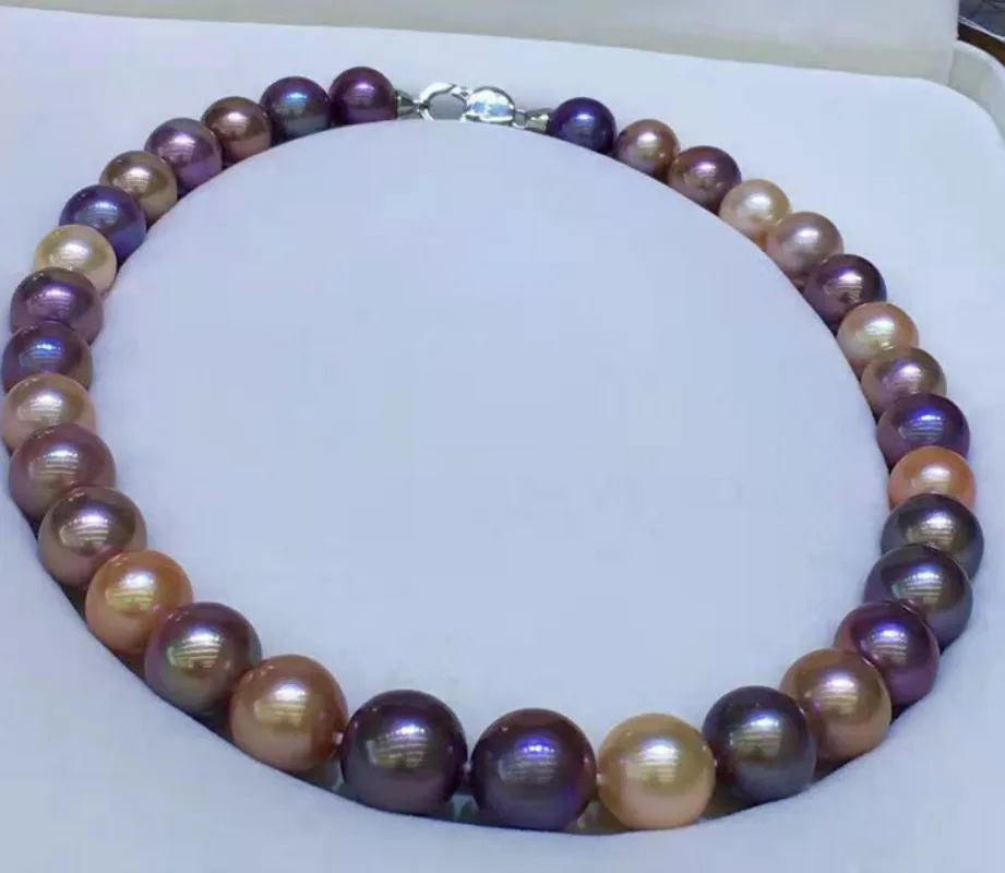 

Потрясающее ожерелье из натурального золотистого, розового, фиолетового, лавандового, разноцветного круглого жемчуга диаметром 17 дюймов, 12–15 мм, 328AAA