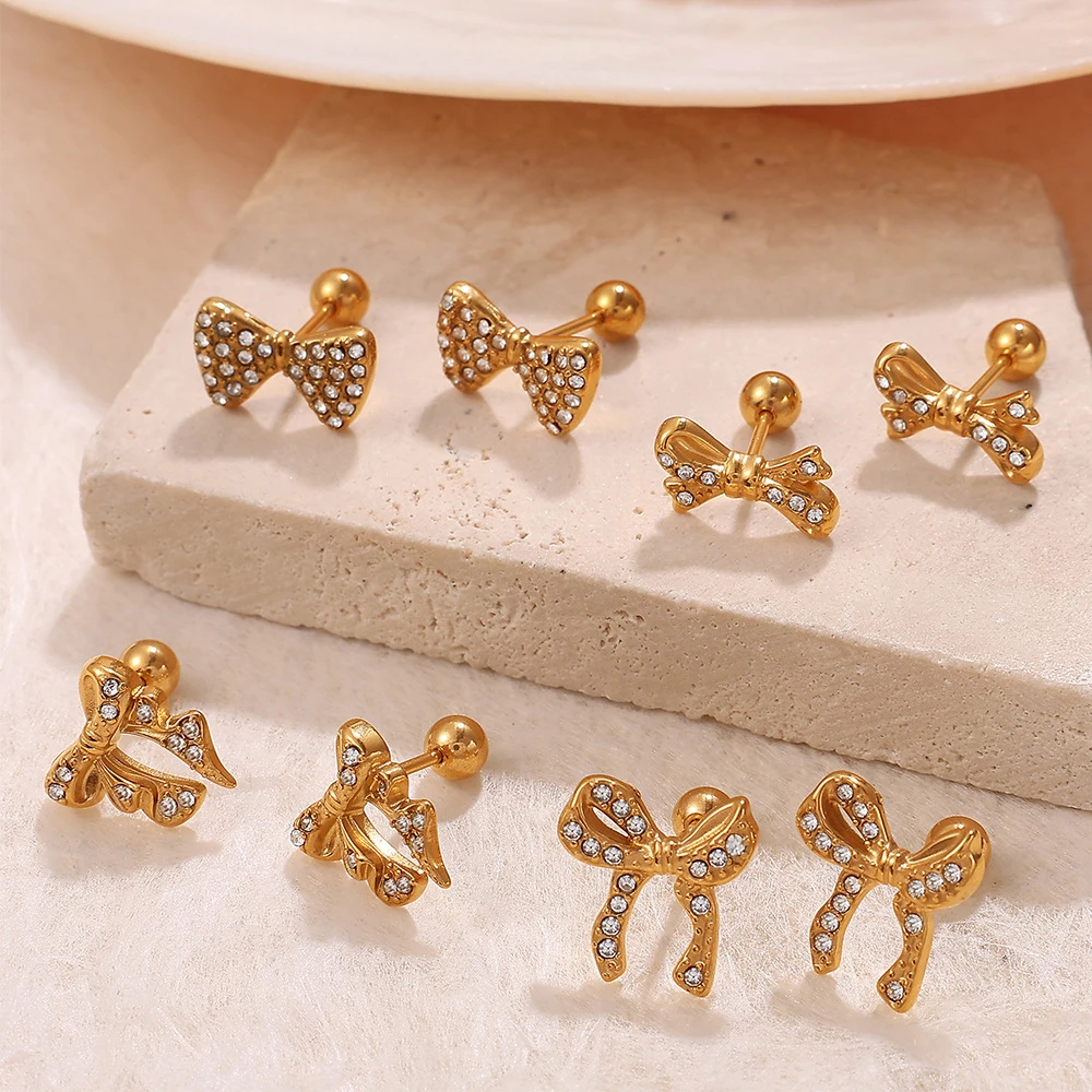 New Fashion Bowknot Stud Earrings For Women Hypoallergenic Screw Cartilage Helix Earring Girls Cartilage Piercing Jewelry