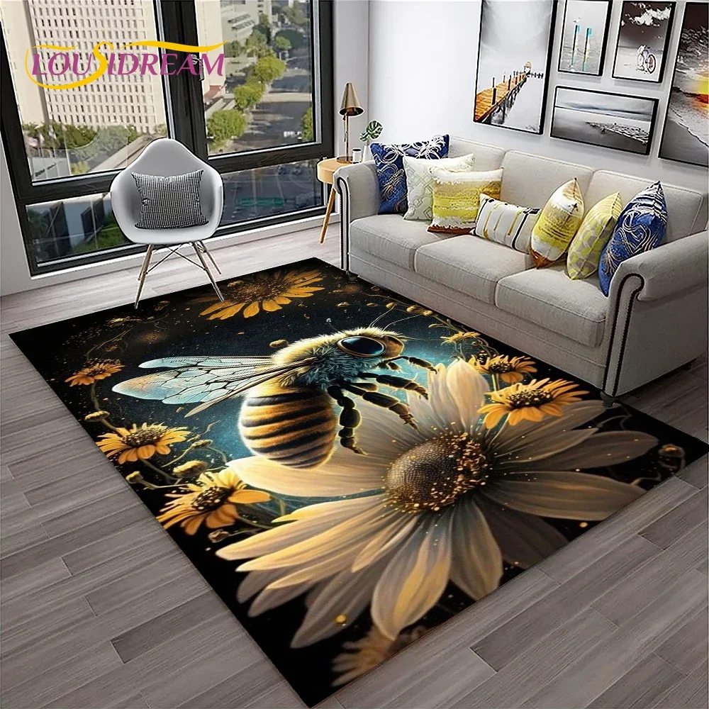 Insect 3D Cartoon Bee Cute HoneyBee Carpet Rug for Home Living Room Bedroom Sofa Doormat Decor,kids Area Rug Non-slip Floor Mat