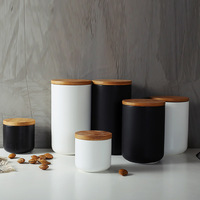 260/800/1000ml Ceramic Storage Jar Bamboo Lid Storage Bottles Grains Tea Leaf Coffee Beans Candy Food Jar Spices Sugar Container