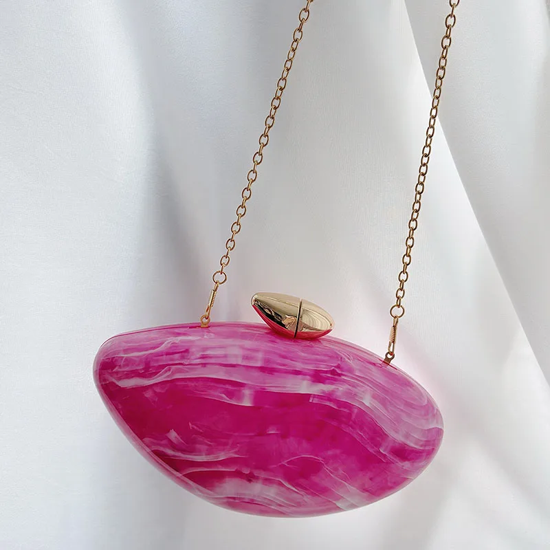 Small Woman Mobile Phone Bag Acrylic Clutch Oval Purse Chain Messenger Bag Women Beach Wedding Evening Party Cute Handbag